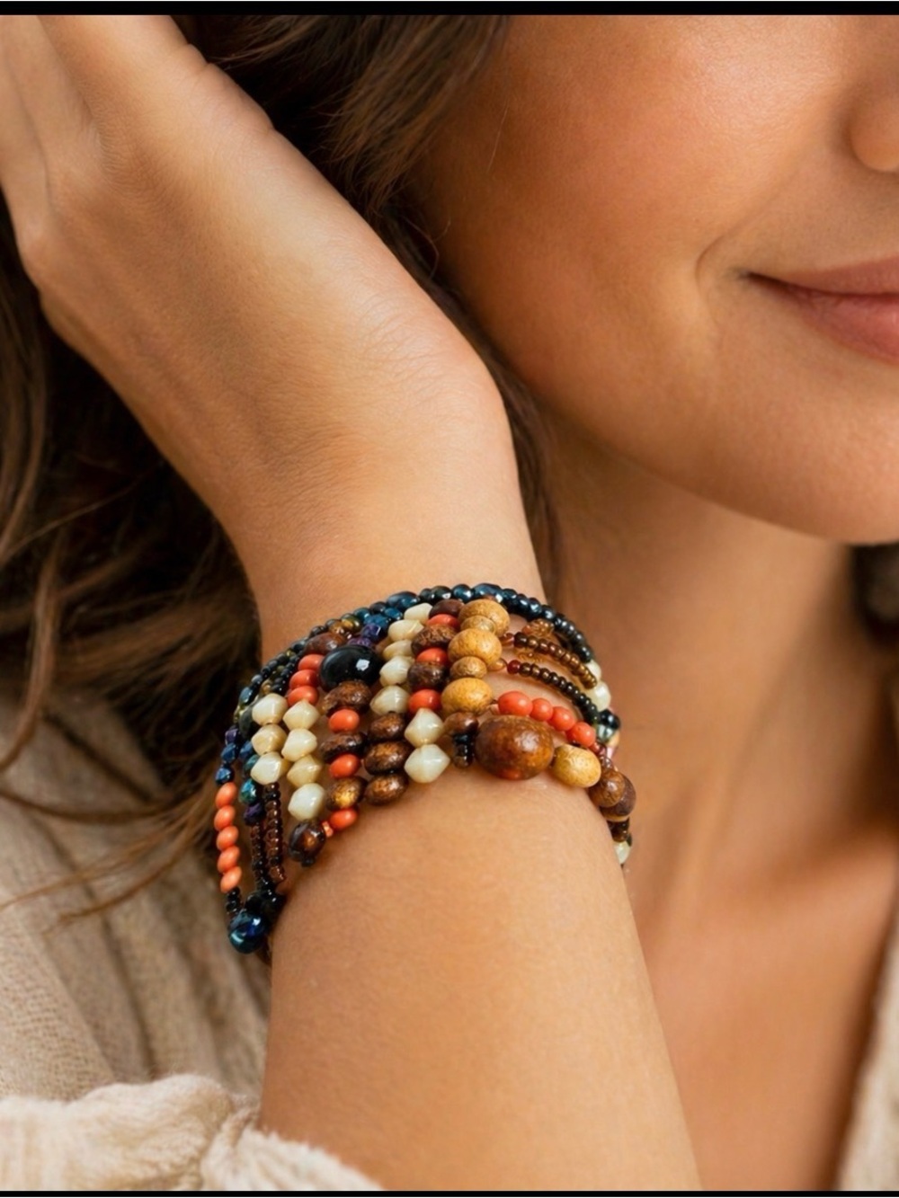Beaded Boho Spiral Bracelet Jewel Toned Women's​